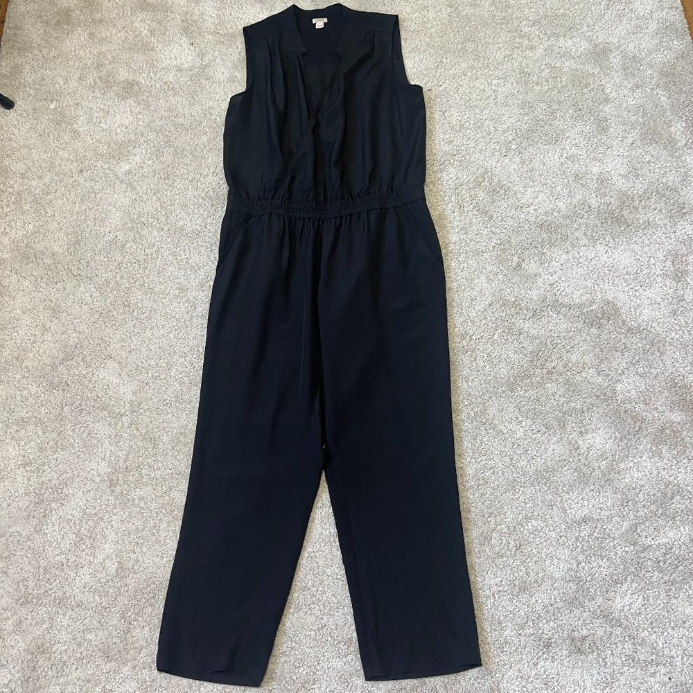 J. Crew Factory Jumpsuit Size 14 Black Sleeveless V Neck Elastic Waist Striaght